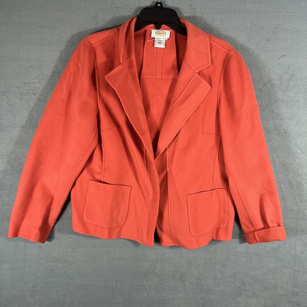Talbots Petites Women's Size 14 Coral 100% Wool Open Front Blazer Jacket